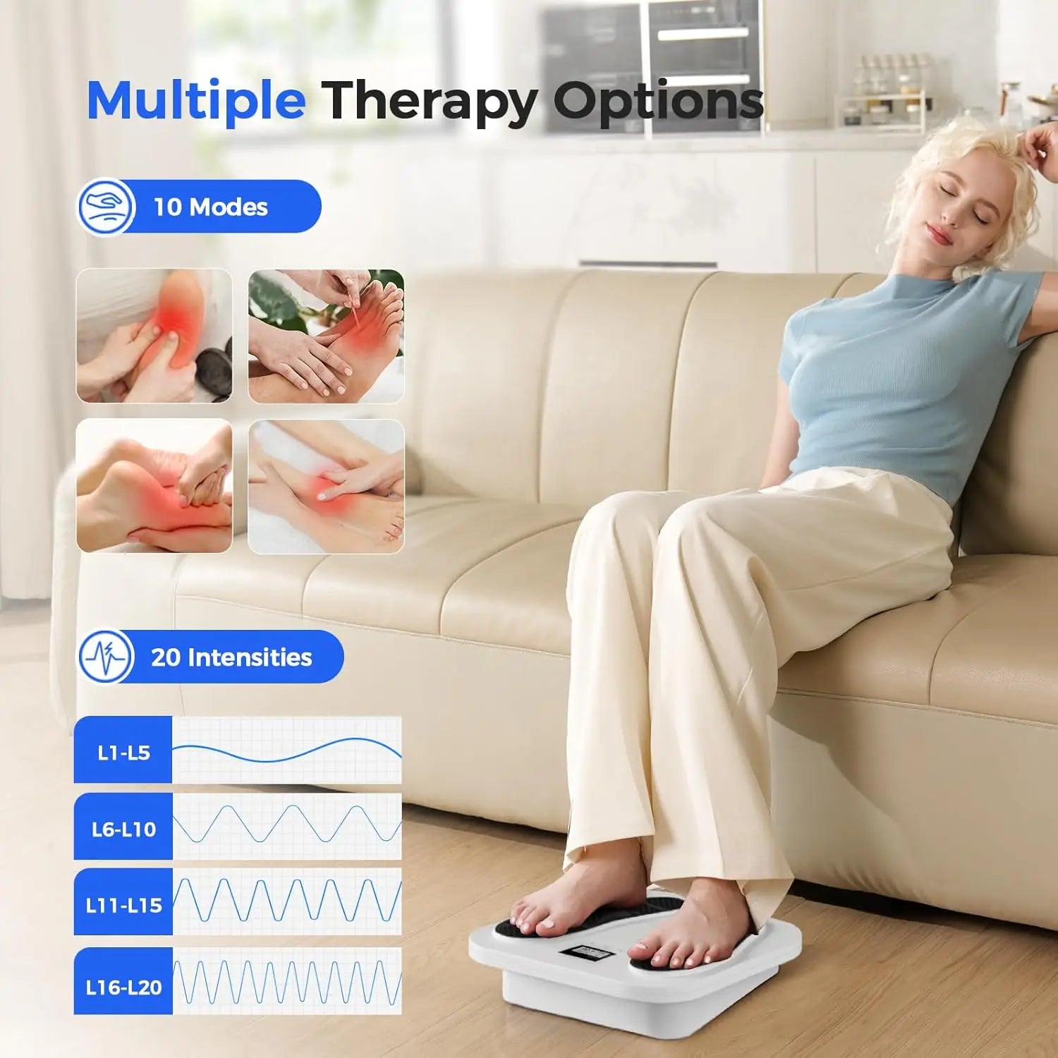 EMS and TENS Foot Massager Machine with 10 Modes, 20 Intensity Levels & Adjustable Electrical Stimulation