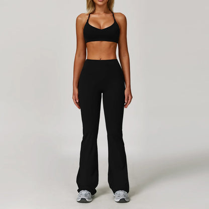 Seamless Yoga Set for Women | Long Sleeve Sports Bra and Leggings Workout Set with Breathable Stretch Fabric Black 2PCS-1