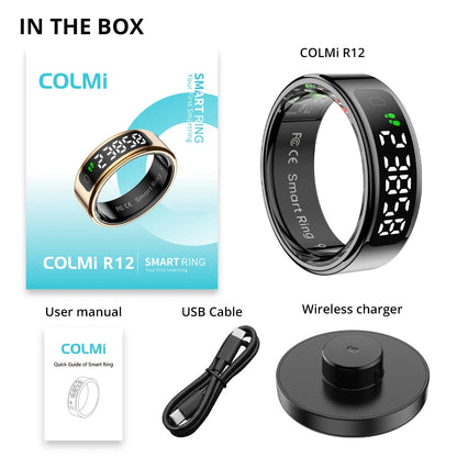 Smart Fitness Ring with OLED Display | Heart Rate, SpO₂, Sleep, Stress & Activity Tracking, 5ATM Waterproof and Wireless Charging