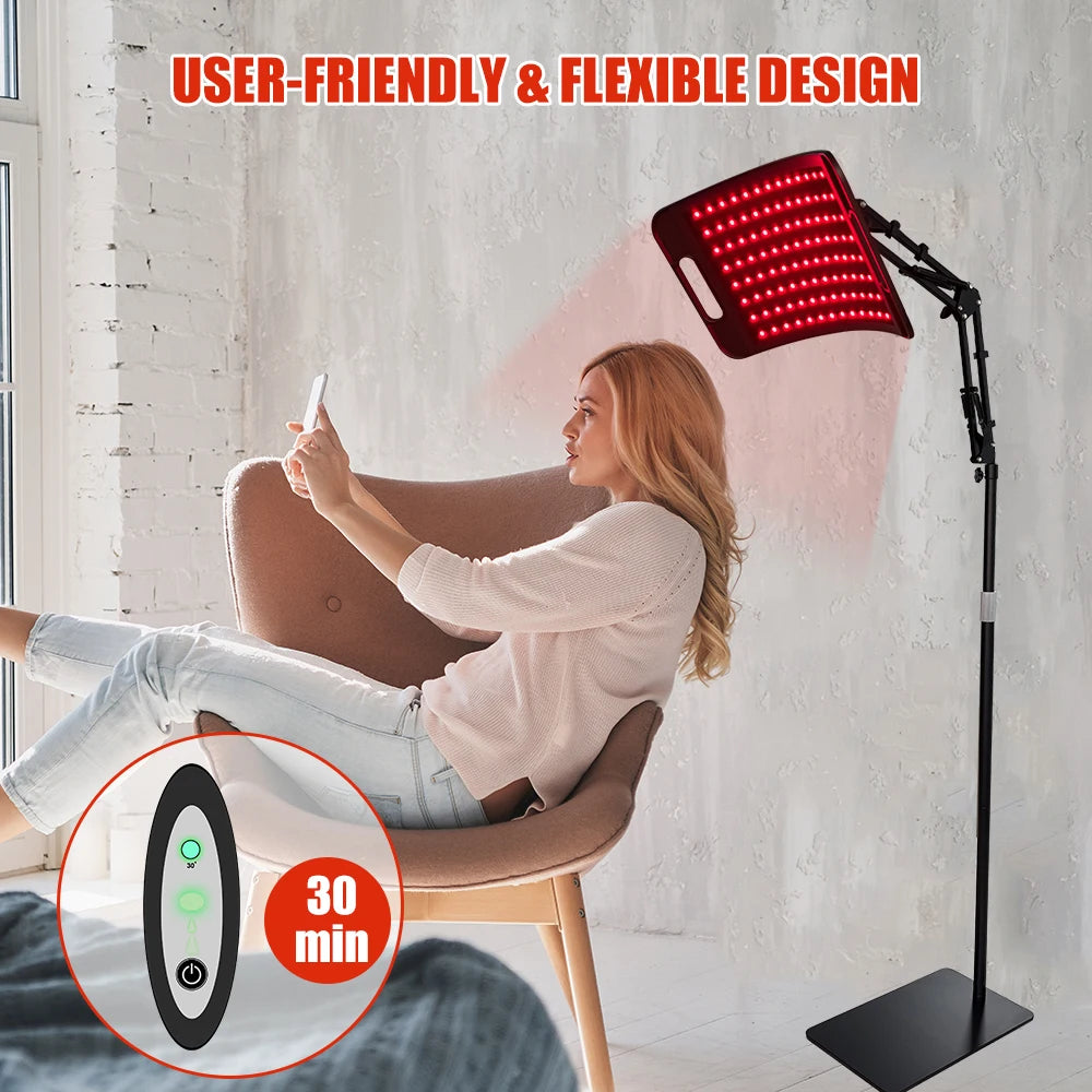 Red Light Therapy Panel | 660nm 850nm Near Infrared LED Lamp with Stand & Timer for Face & Body