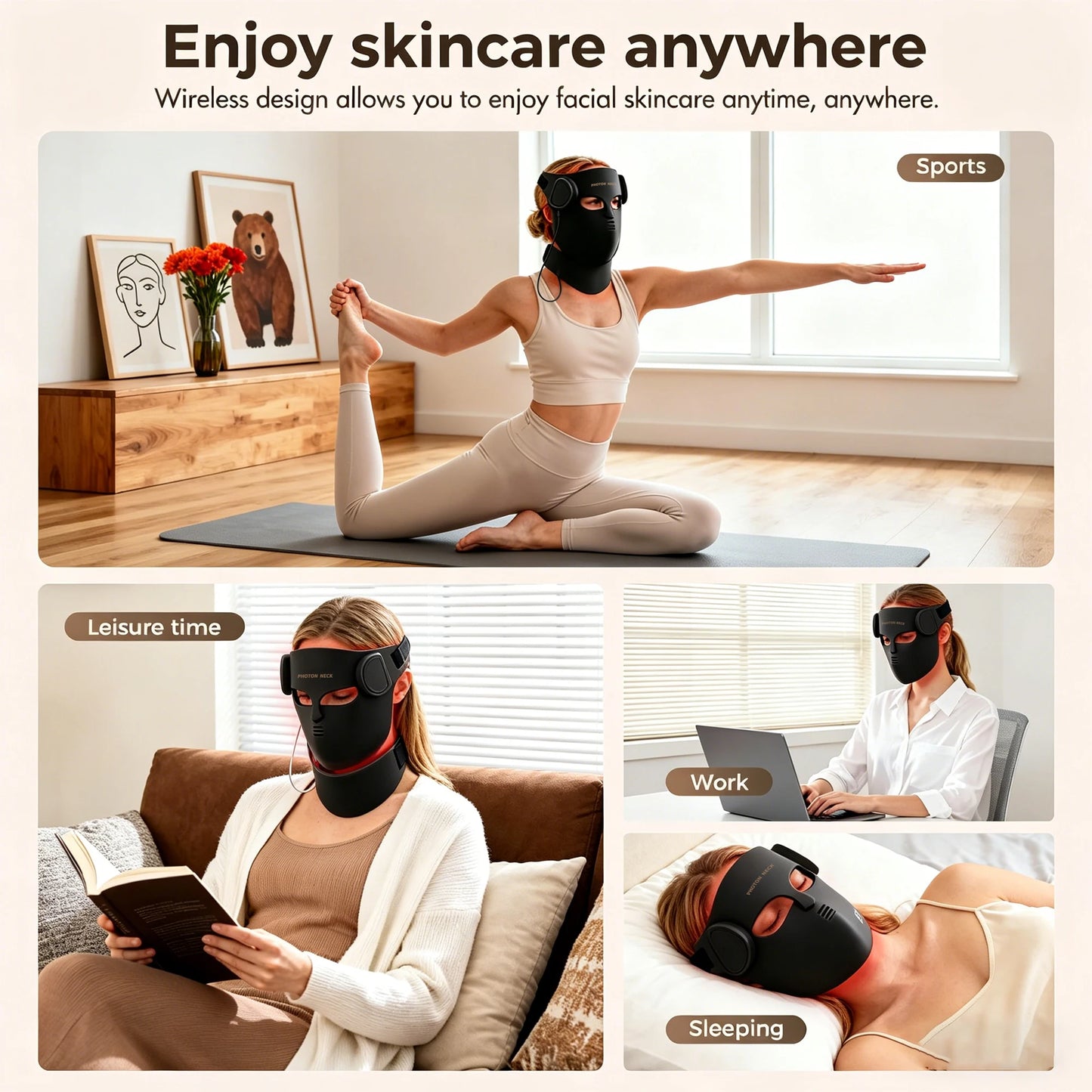 LED Face Mask with Neck Light Therapy | Red Light Therapy Mask for Wrinkles, Acne, Skin Brightening & Face Care