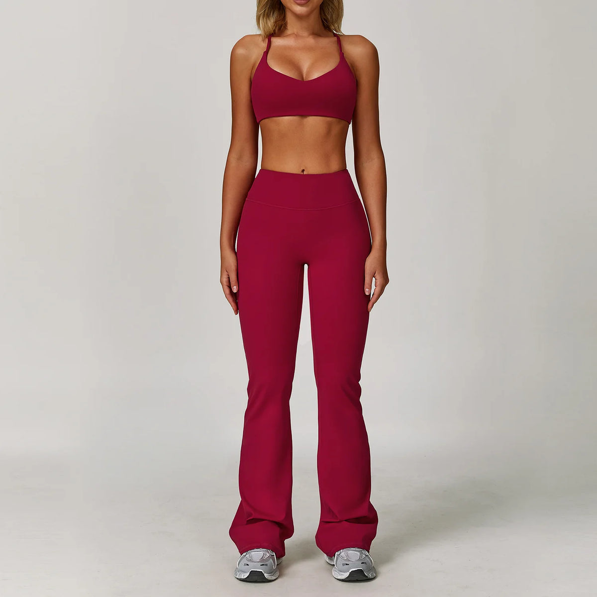 Women's Yoga Activewear Sets with Shorts, Leggings or Flared Pants Raspberry Red 2PCS-1