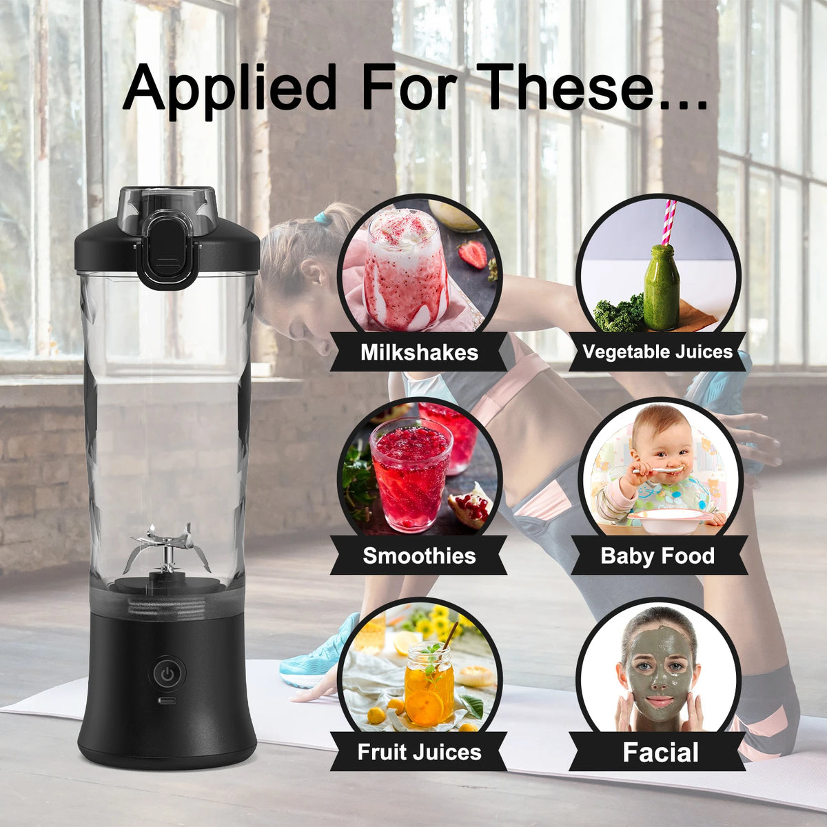 Portable Blender for Smoothies, 600 ml, USB-C Rechargeable, 6 Blades