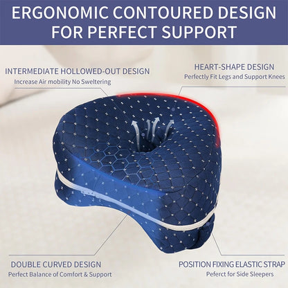 Memory Foam Knee Pillow for Side Sleepers | Ergonomic Leg Spacer with Elastic Strap & Removable Washable Cover