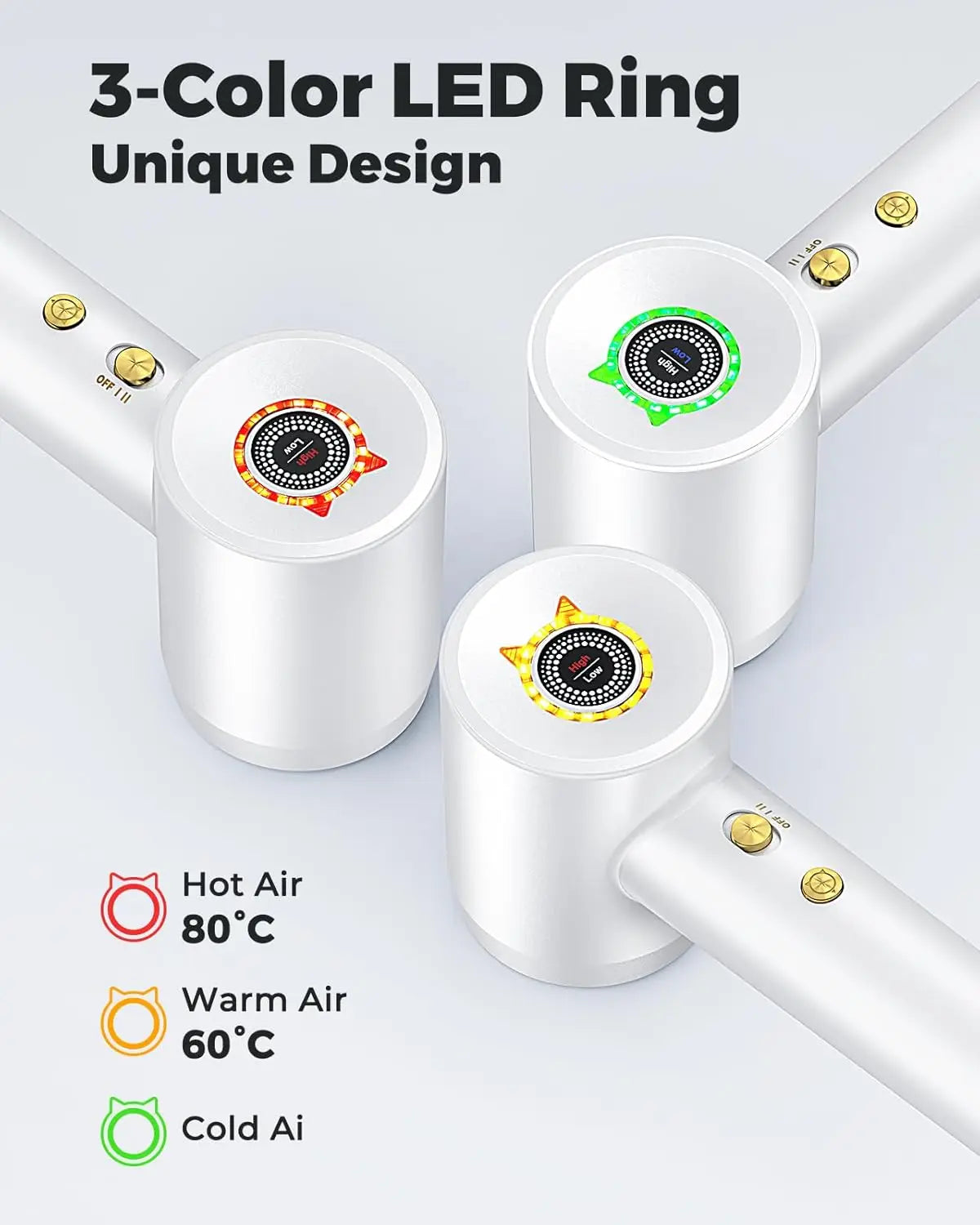 High-Speed Ionic Hair Dryer with 4 Heat Modes, LED Indicator and Magnetic Nozzle