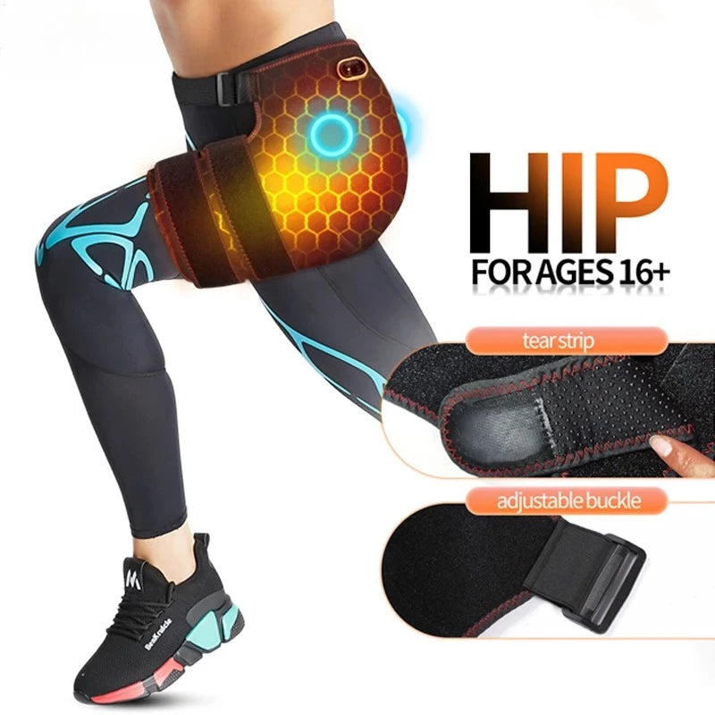 Hip Massager with Heat and Vibration | Cordless Hip Support Brace for Lower Back and Hip Comfort