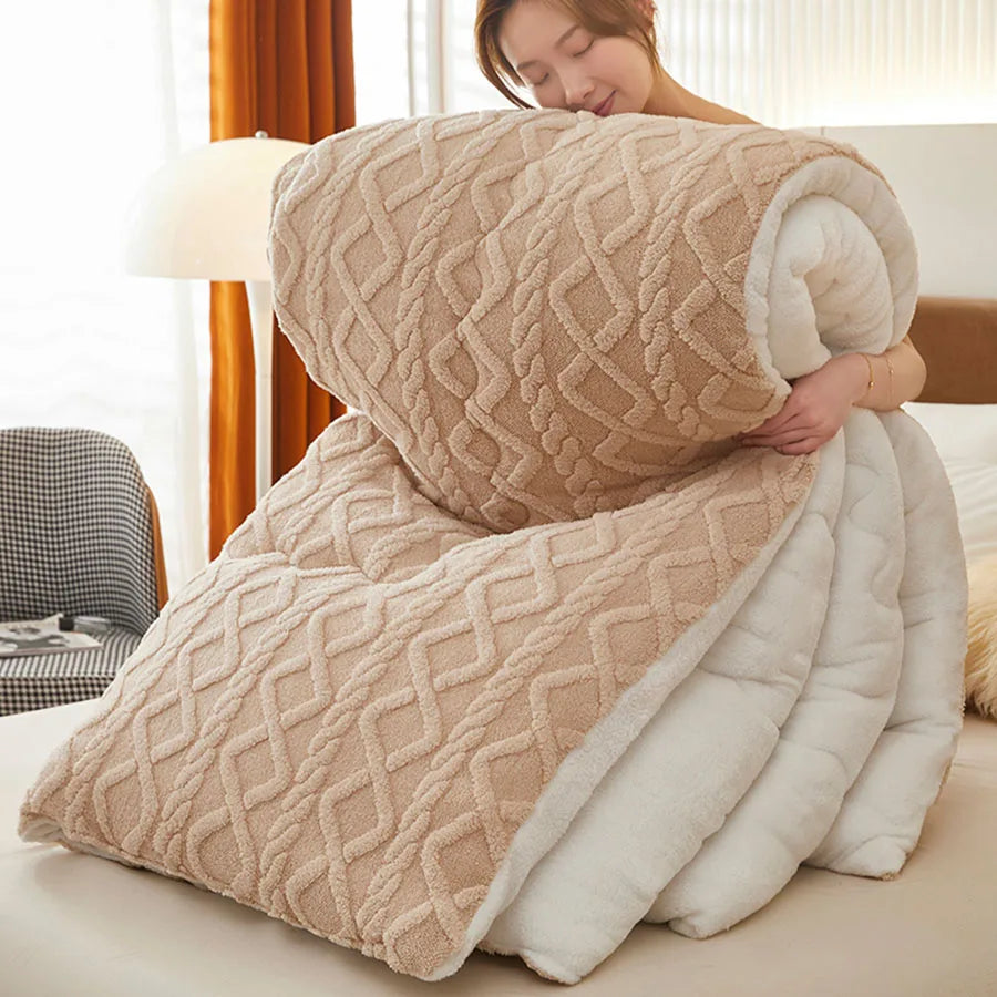 Thick Sherpa-Style Fleece Winter Blanket Khaki
