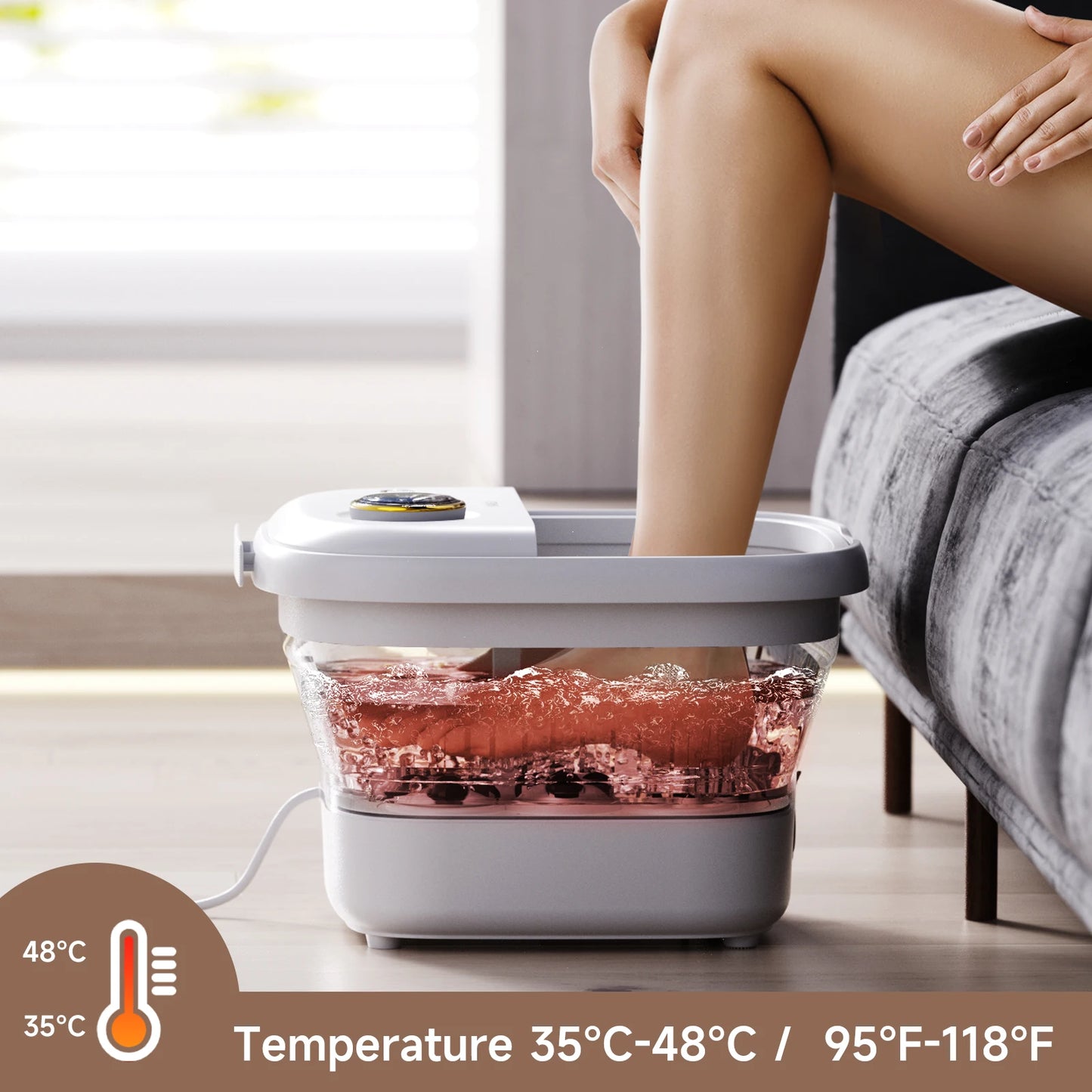 Foldable Heated Foot Spa Bath Massager with Bubbles, 4 Rollers & Red Light | 95–118°F Temperature Control, Timer & Drain