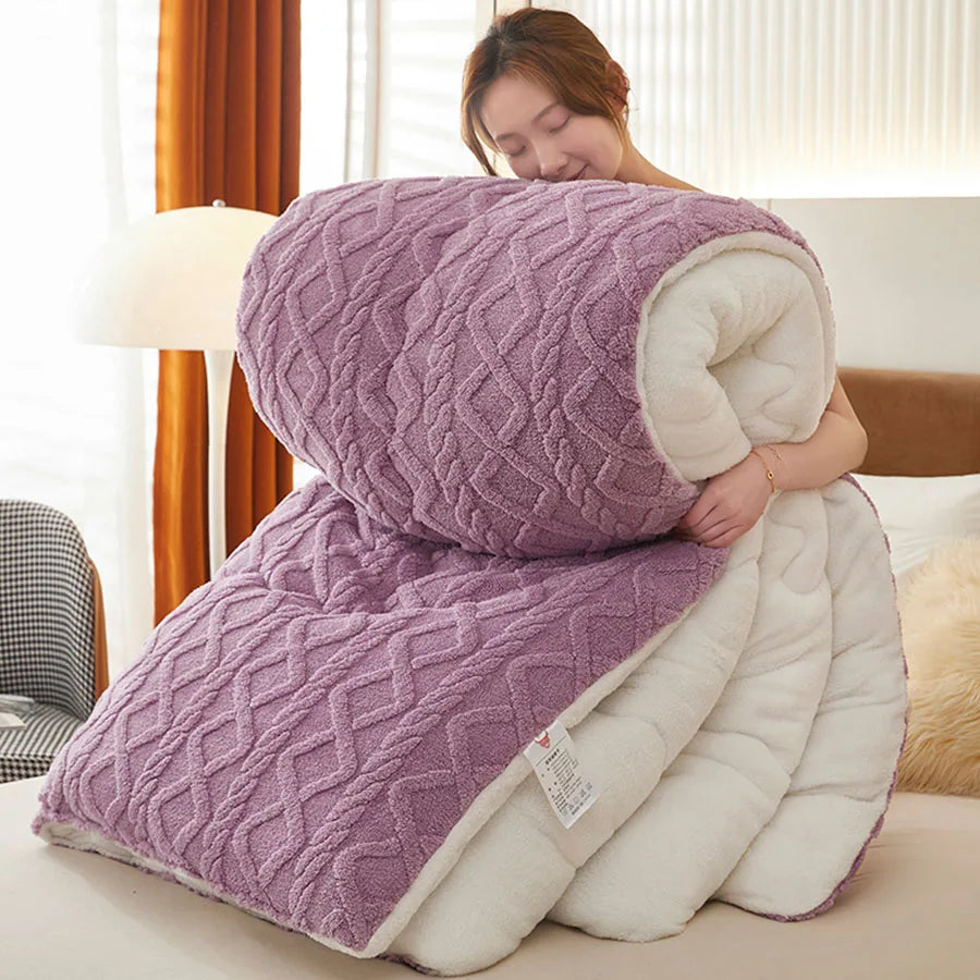 Thick Sherpa-Style Fleece Winter Blanket Purple