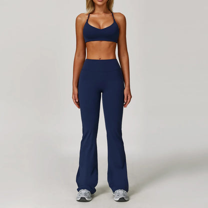 Seamless Yoga Set for Women | Long Sleeve Sports Bra and Leggings Workout Set with Breathable Stretch Fabric Badge Blue 2PCS-1