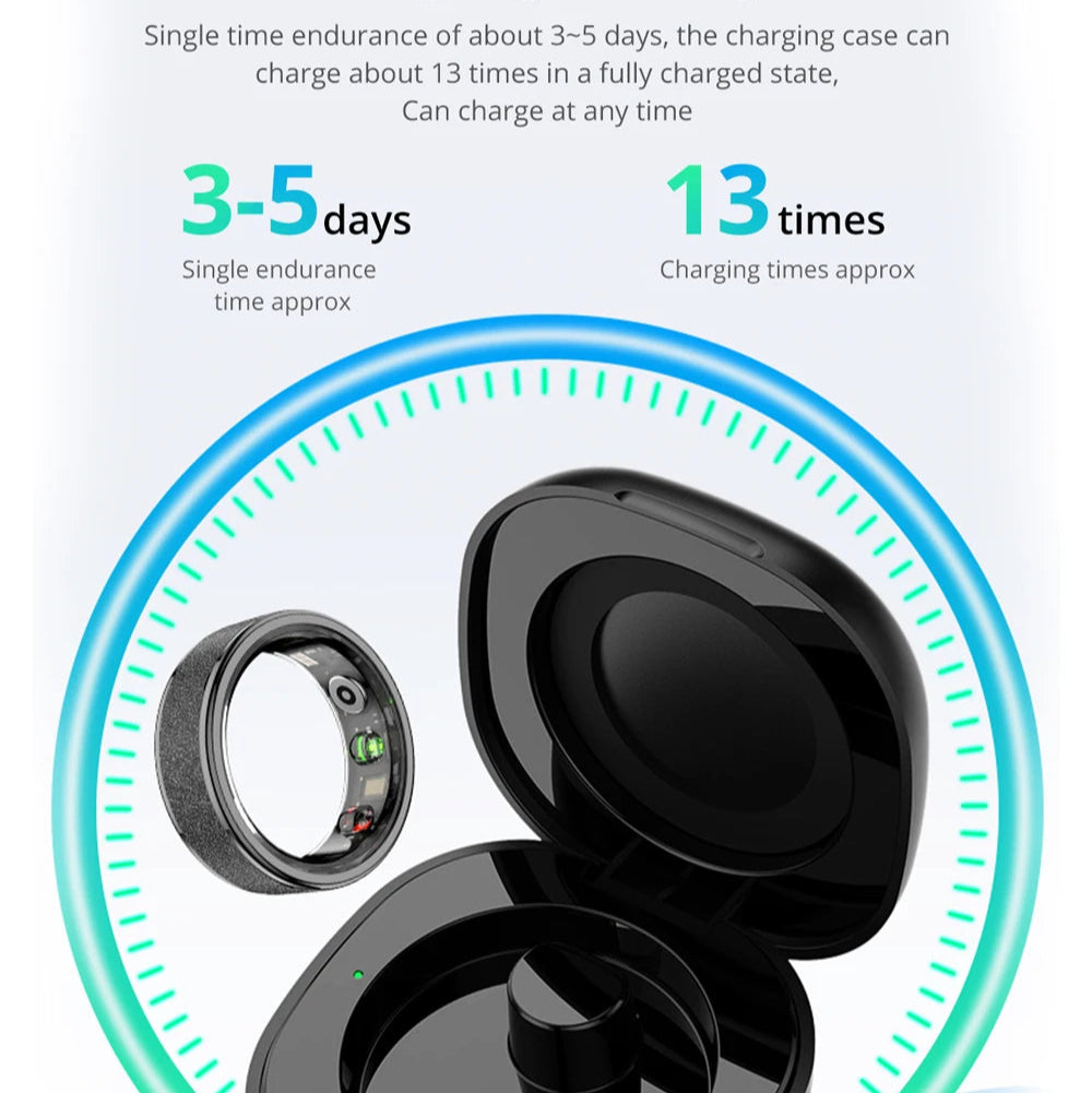Smart Health Ring with Charging Case | Heart & Sleep Monitor | 5ATM Waterproof | Multi-Sport Modes