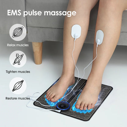 EMS Foot Massager Mat with Remote | USB-C Rechargeable Foot and Leg Stimulator with 8 Modes and 19 Intensity Levels
