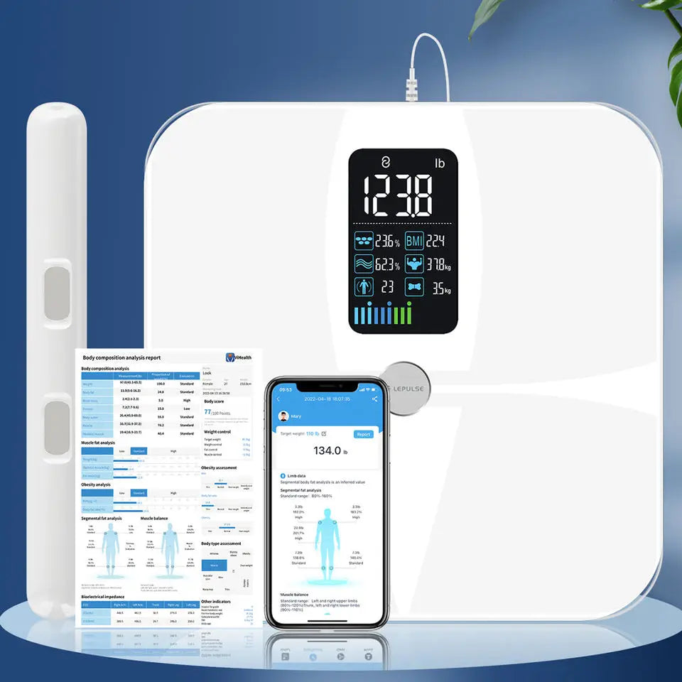8-Electrode Smart Body Fat Scale with Segmental BIA | 20 Metrics, Color Display, Fitdays App, 24 Users & 400 lb Capacity