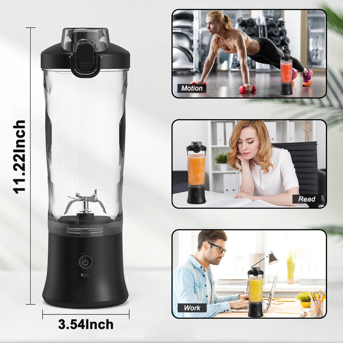 Portable Blender for Smoothies, 600 ml, USB-C Rechargeable, 6 Blades