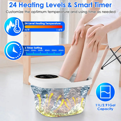 Collapsible Heated Foot Spa Bath Massager with Bubbles, 6 Rollers & Remote | 11L Basin, 95–118°F Control & Space-Saving Design
