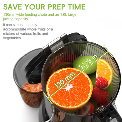 Cold Press Juicer Machine | Wide Chute Slow Masticating Juicer with Quiet Motor, Triple Filter & Easy Clean Rinse Plug | BPA-Free 150W Juicer Extractor