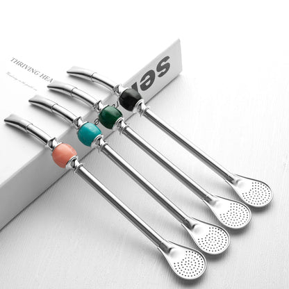 Stainless Steel Bombilla Straw Set | Reusable Yerba Mate Filter Straws with Cleaning Brushes