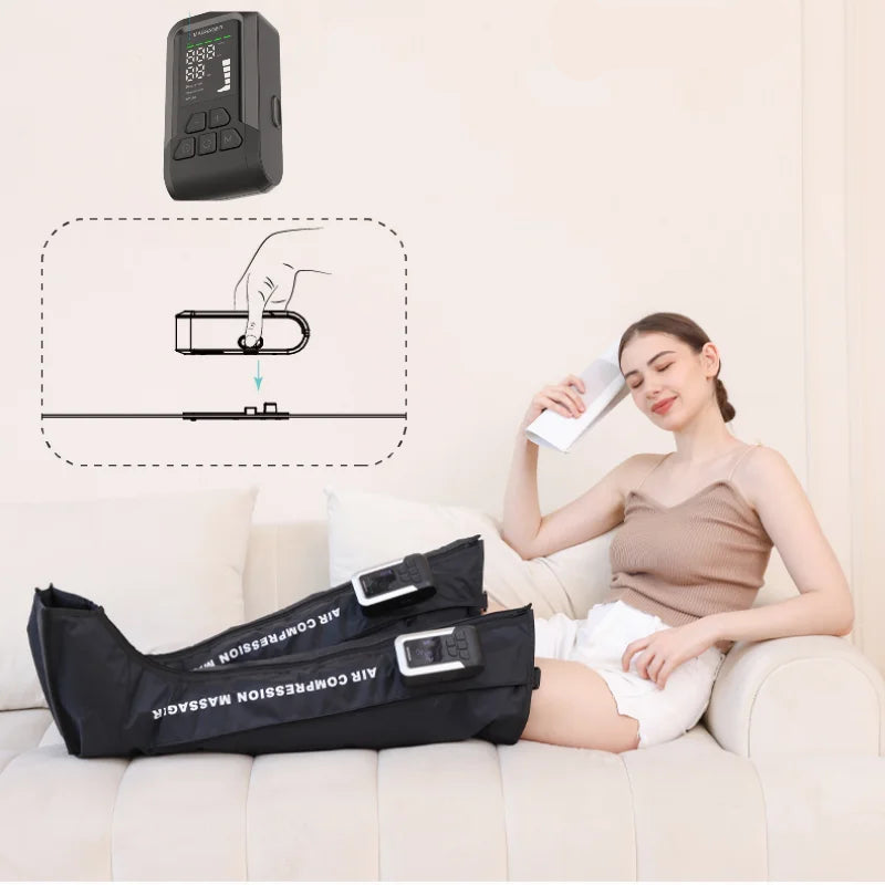 Wireless Leg Compression Massager | Rechargeable Foot, Calf & Thigh Air Pressure Wraps with 3 Modes, 5 Zones & 30-Minute Timer