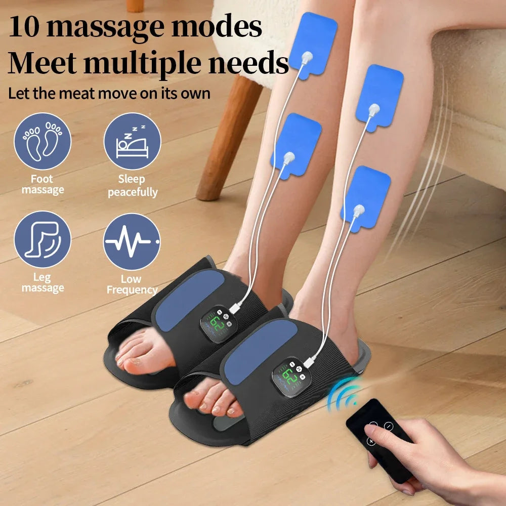 EMS Foot Massager Slippers with Remote | 10 Modes, 29 Intensity Levels, 4 Electrode Pads & USB-C Rechargeable Control