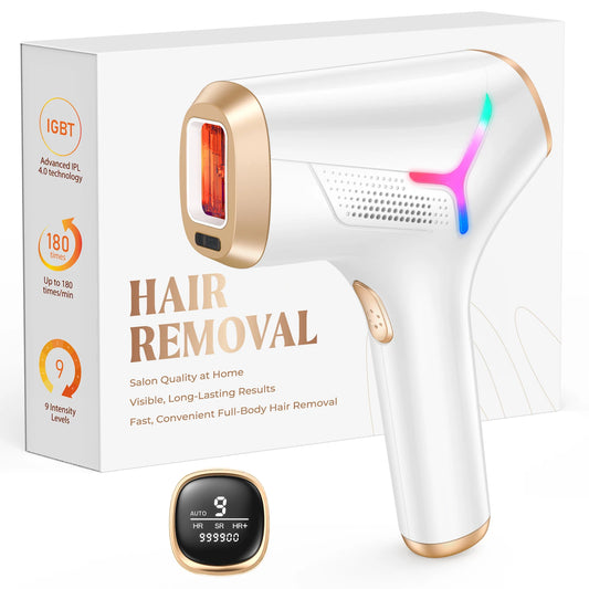 IPL Hair Removal Device | 999,999 Flashes, 9 Energy Levels, Auto & Manual Modes for At-Home Hair Removal