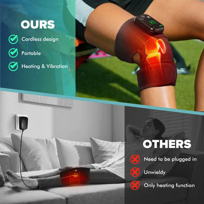 Cordless Heated Knee Massager Pad with Vibration | 3 Heat Levels, 3 Massage Modes, 4000mAh Battery & Adjustable Joint Straps