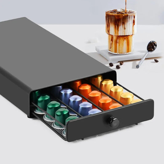 Coffee Pod Storage Drawer for Nespresso | 40-Capsule Under Machine Organizer with Steel Frame, Mesh Base & Non-Slip Pads