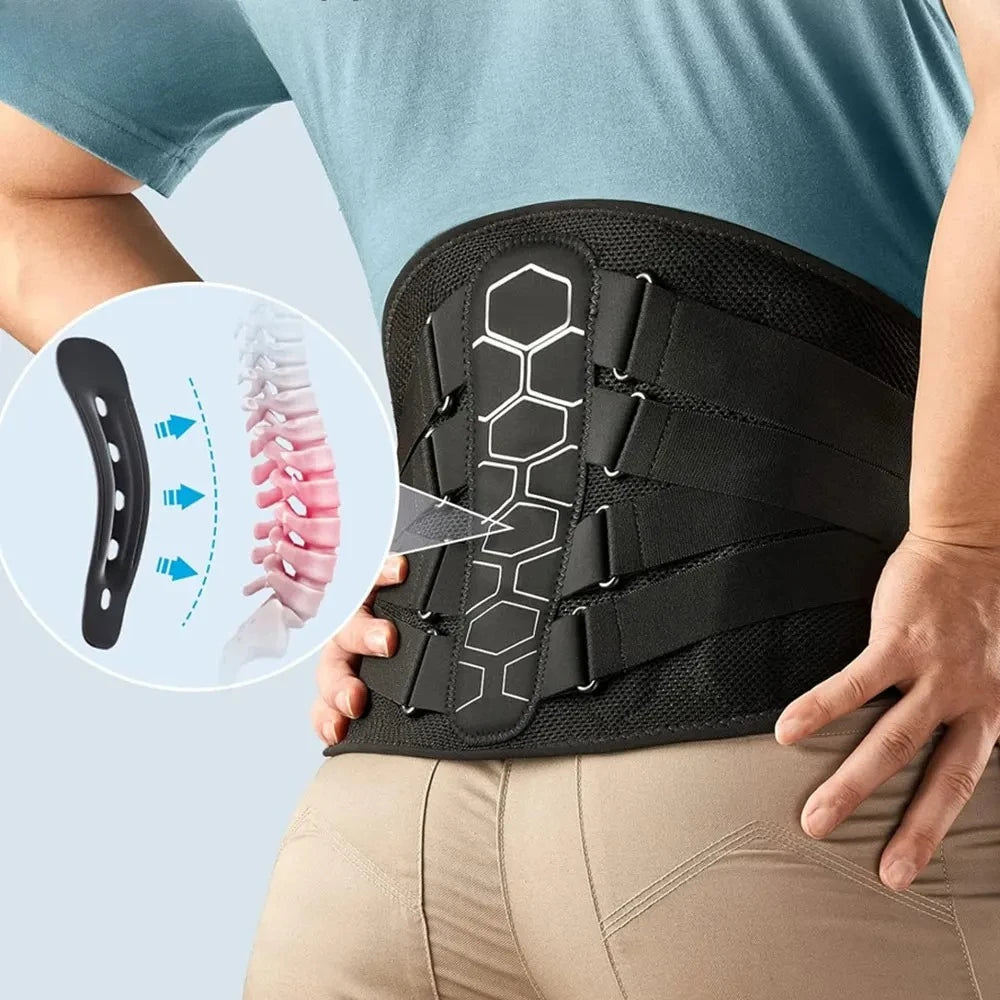 Lumbar Support Back Brace with Adjustable Compression | Breathable Lower Back Belt with Support Stays for Work and Lifting