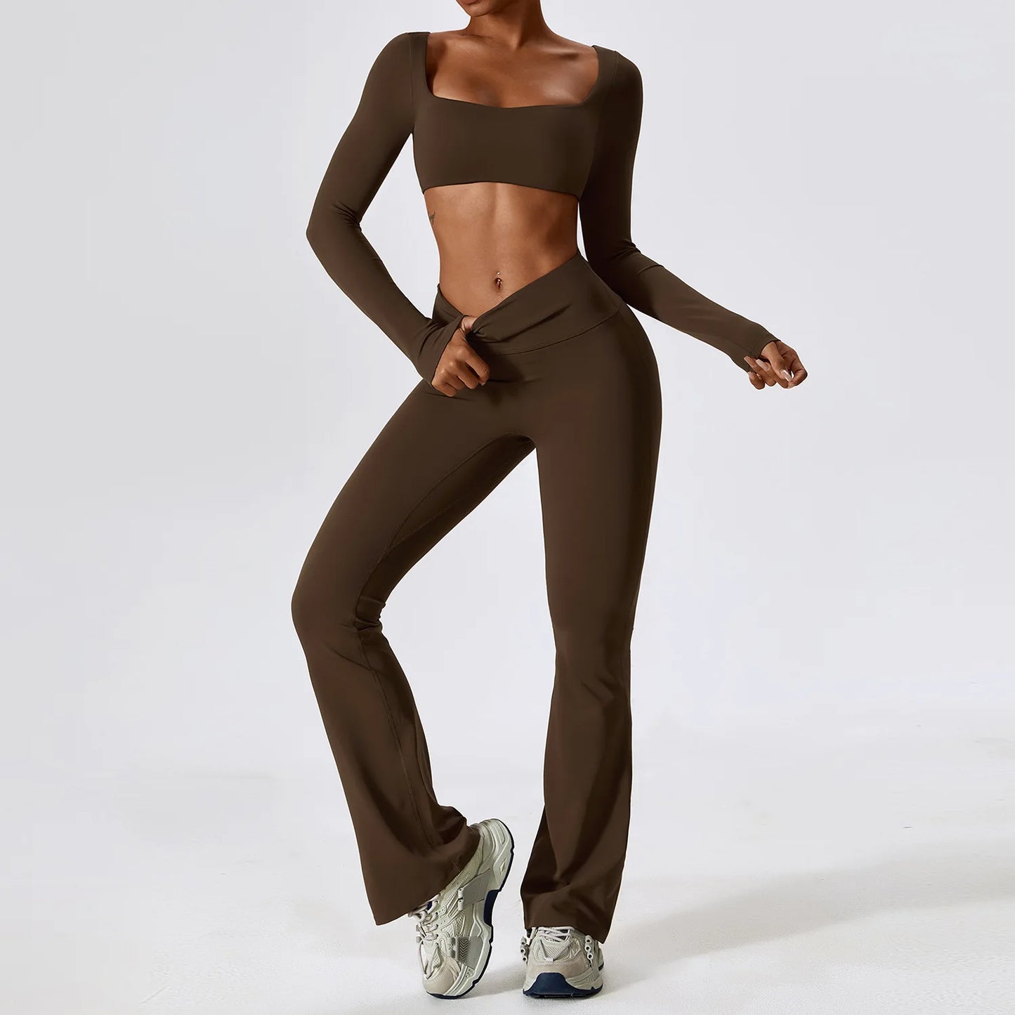 Seamless Yoga Set for Women | 2-Piece Sports Bra and Leggings Workout Outfit with Breathable Compression Fit Jiaocha Coffee Set-3