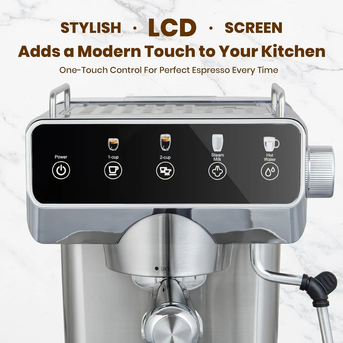Touchscreen Espresso Machine with Steam Wand and Hot-Water Function