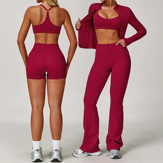 Seamless Yoga Set for Women | Long Sleeve Sports Bra and Leggings Workout Set with Breathable Stretch Fabric