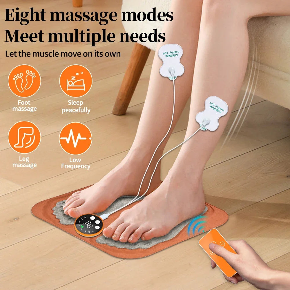 EMS Foot Massager Mat with Remote | 8 Modes, 29 Intensity Levels, Rechargeable Control & Body Electrode Pads