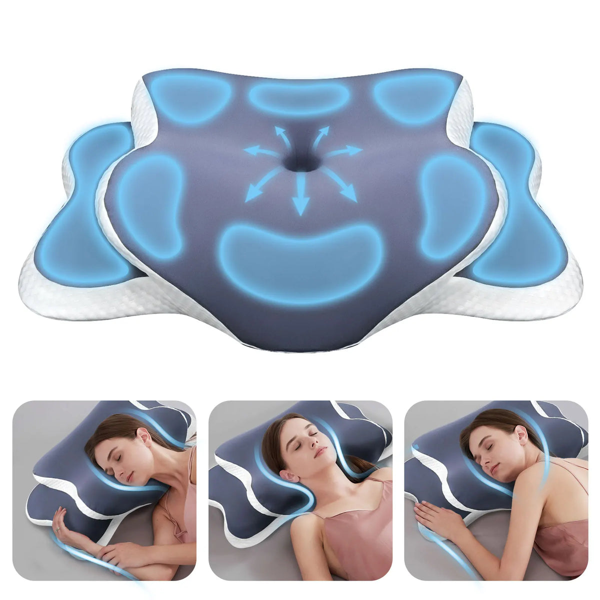 Memory Foam Neck Pillow with Butterfly Contour and Dual Heights