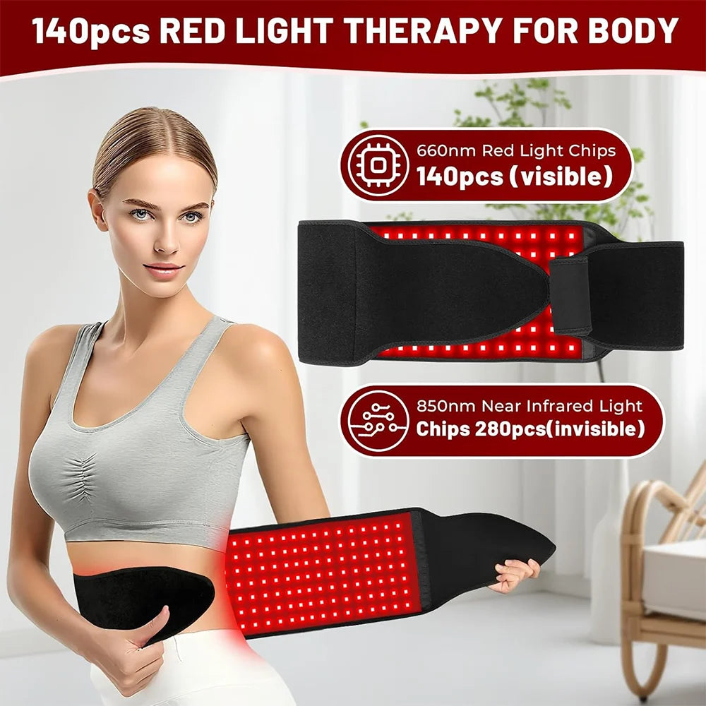 Red Light Therapy Belt | 660nm 850nm Infrared Light Therapy Wrap for Back, Waist, Shoulders & Joint Pain Relief