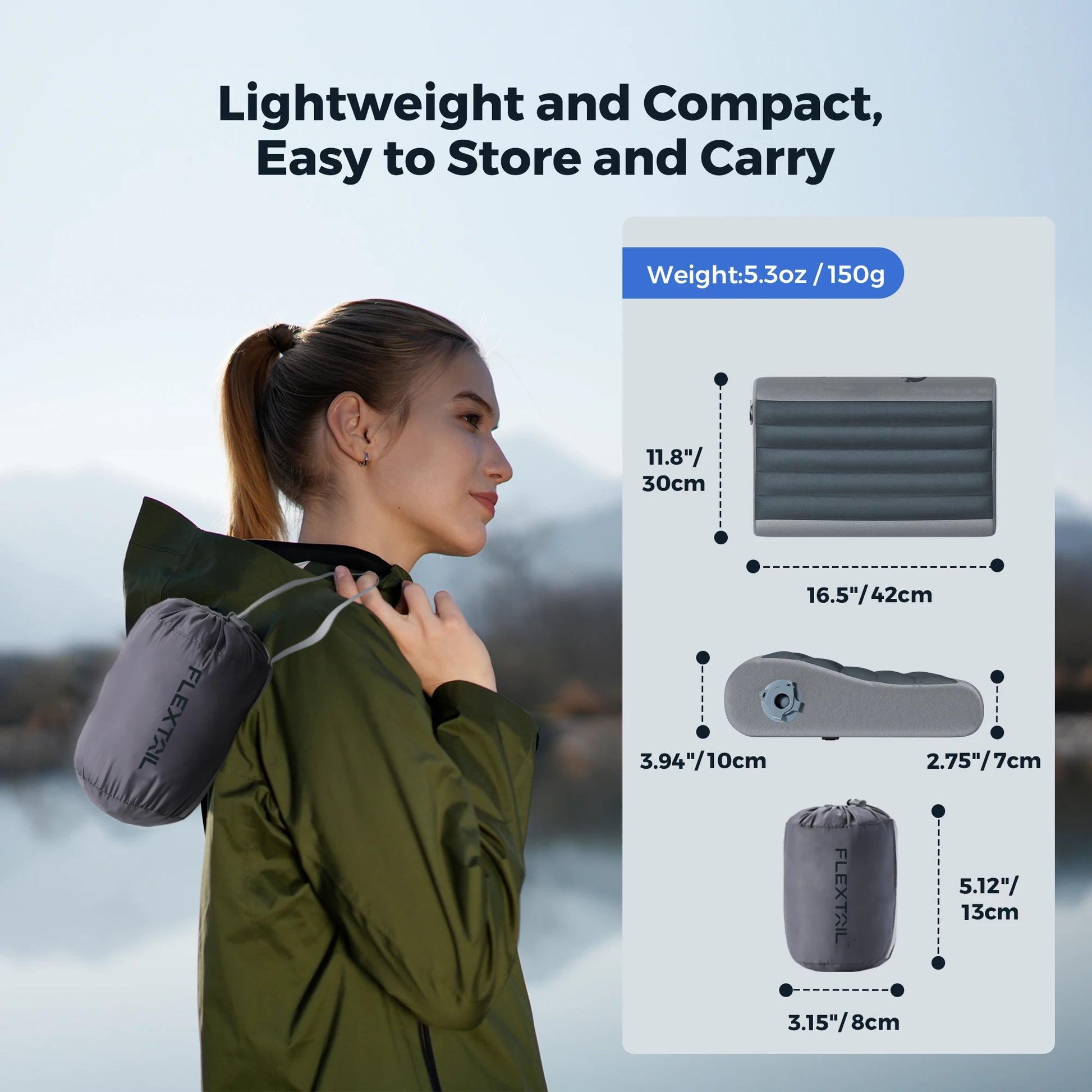 Inflatable Travel Pillow | Ergonomic Neck Support Pillow with Adjustable Height, Breathable Cover & Compact Design