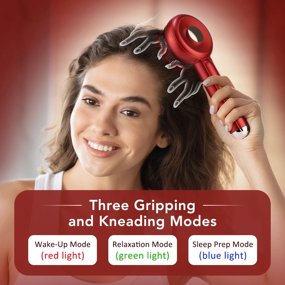 Red Light Scalp Massager Comb with 660nm LED | 3 EMS Intensities, Red Green Blue Modes, 6ml Oil Applicator & USB-C