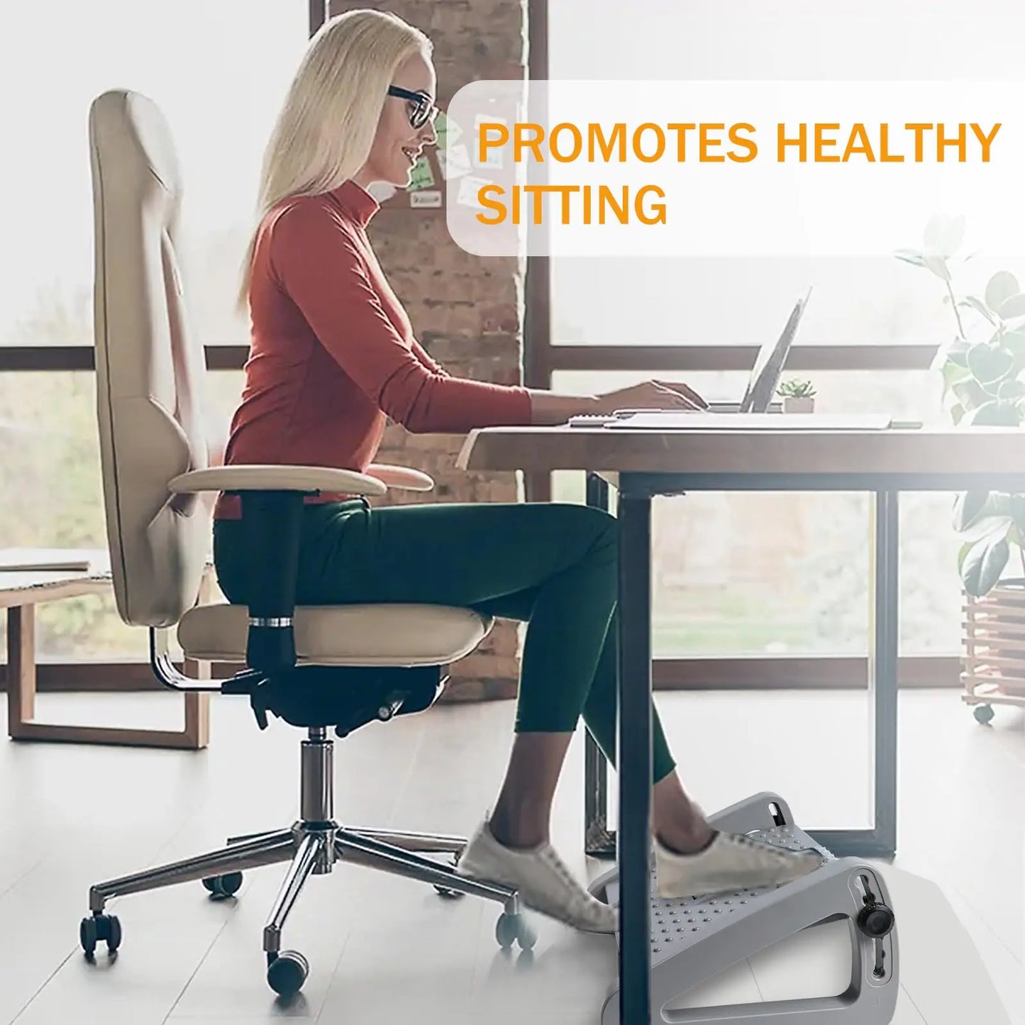 Adjustable Under Desk Foot Rest with Massage Rollers | 6 Height Levels, Tilting Platform & Non-Slip Office Foot Stool