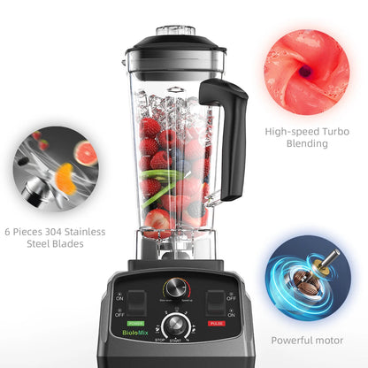 Professional Countertop Blender 2200W | 2L Jar, 6-Blade System, Timer, Ice Crushing