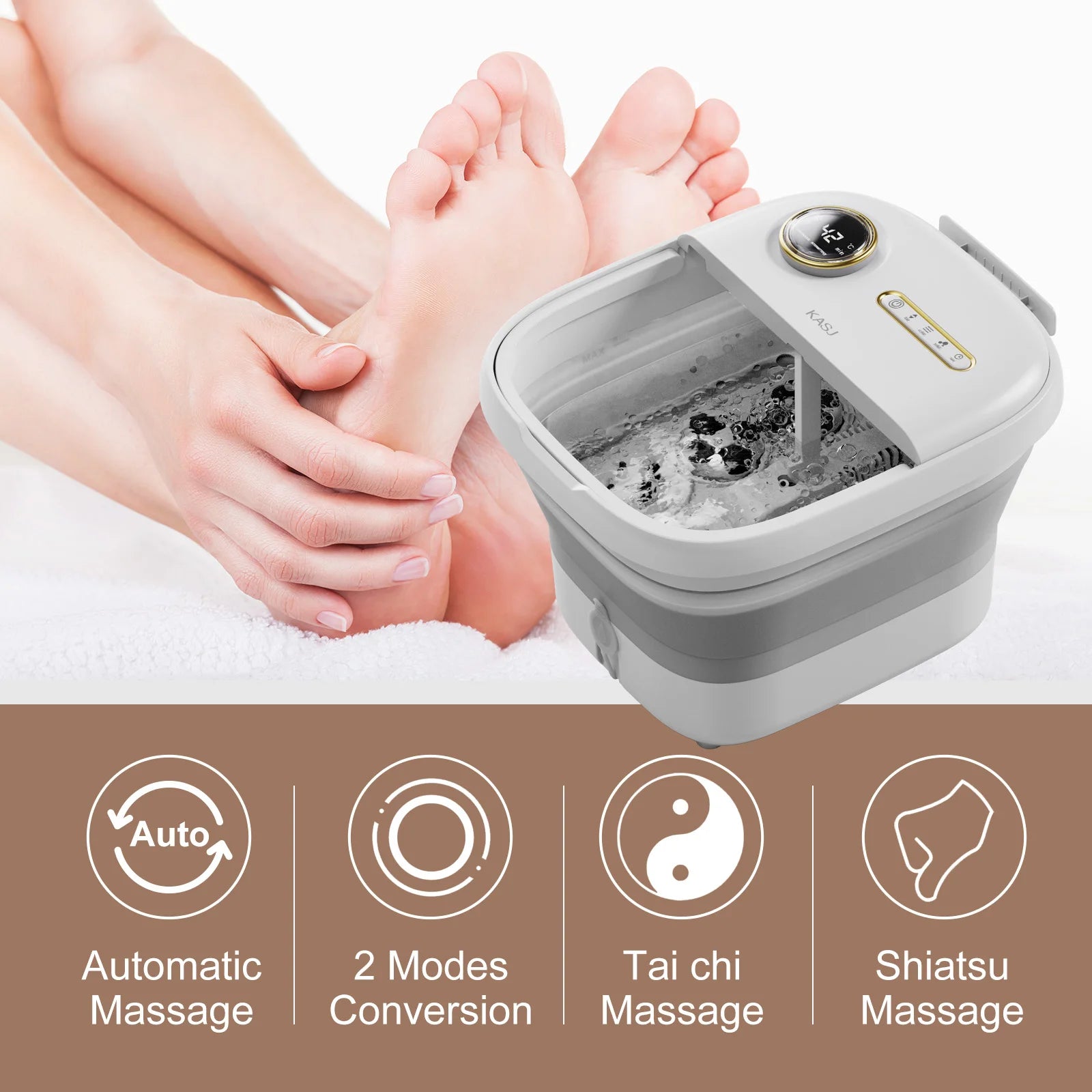 Foldable Heated Foot Spa Bath Massager with Bubbles, 4 Rollers & Red Light | 95–118°F Temperature Control, Timer & Drain