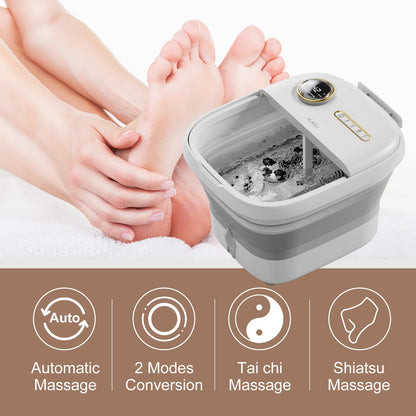 Foldable Heated Foot Spa Bath Massager with Bubbles, 4 Rollers & Red Light | 95–118°F Temperature Control, Timer & Drain