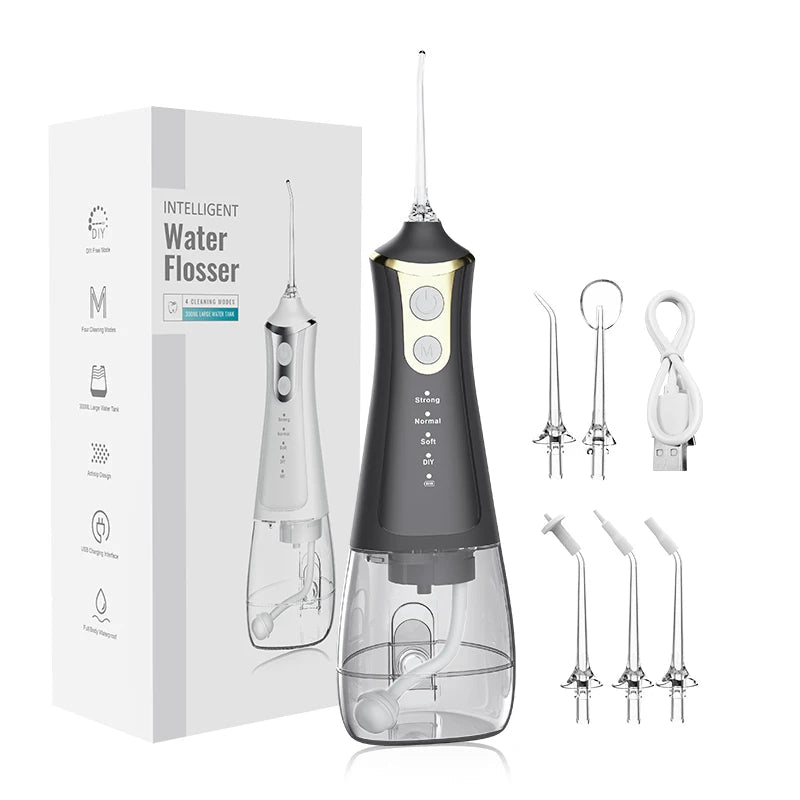 Cordless Water Flosser with 300 ml Tank and 4 Modes Black