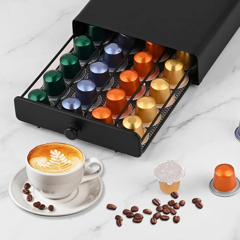 Coffee Pod Storage Drawer for Nespresso | 40-Capsule Under Machine Organizer with Steel Frame, Mesh Base & Non-Slip Pads