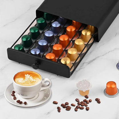Coffee Pod Storage Drawer for Nespresso | 40-Capsule Under Machine Organizer with Steel Frame, Mesh Base & Non-Slip Pads