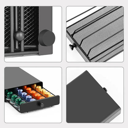 Coffee Pod Storage Drawer for Nespresso | 40-Capsule Under Machine Organizer with Steel Frame, Mesh Base & Non-Slip Pads