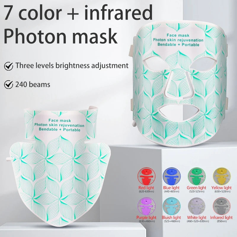 LED Face Mask with Neck Light Therapy | 8-Color Red Light Therapy Mask for Skin Firming, Wrinkles & Acne Care