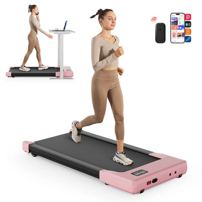 Under Desk Walking Pad Treadmill with 2.5HP Motor | 2.5 MPH, 265 lb Capacity, LED Display, Remote & 3.9-Inch Slim Design Pink