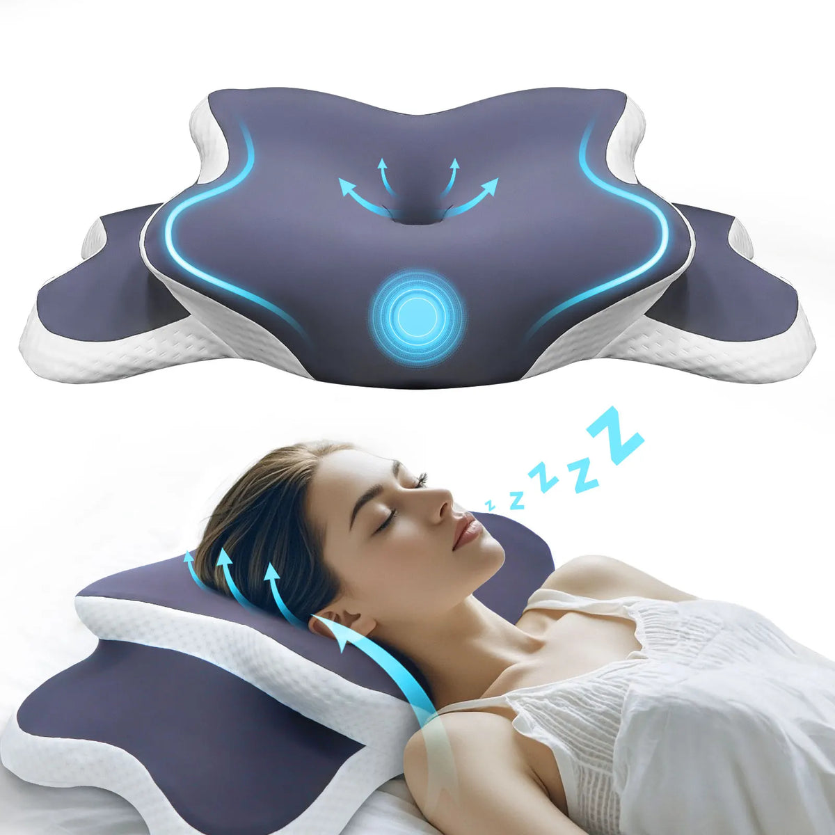 Memory Foam Neck Pillow with Butterfly Contour and Dual Heights