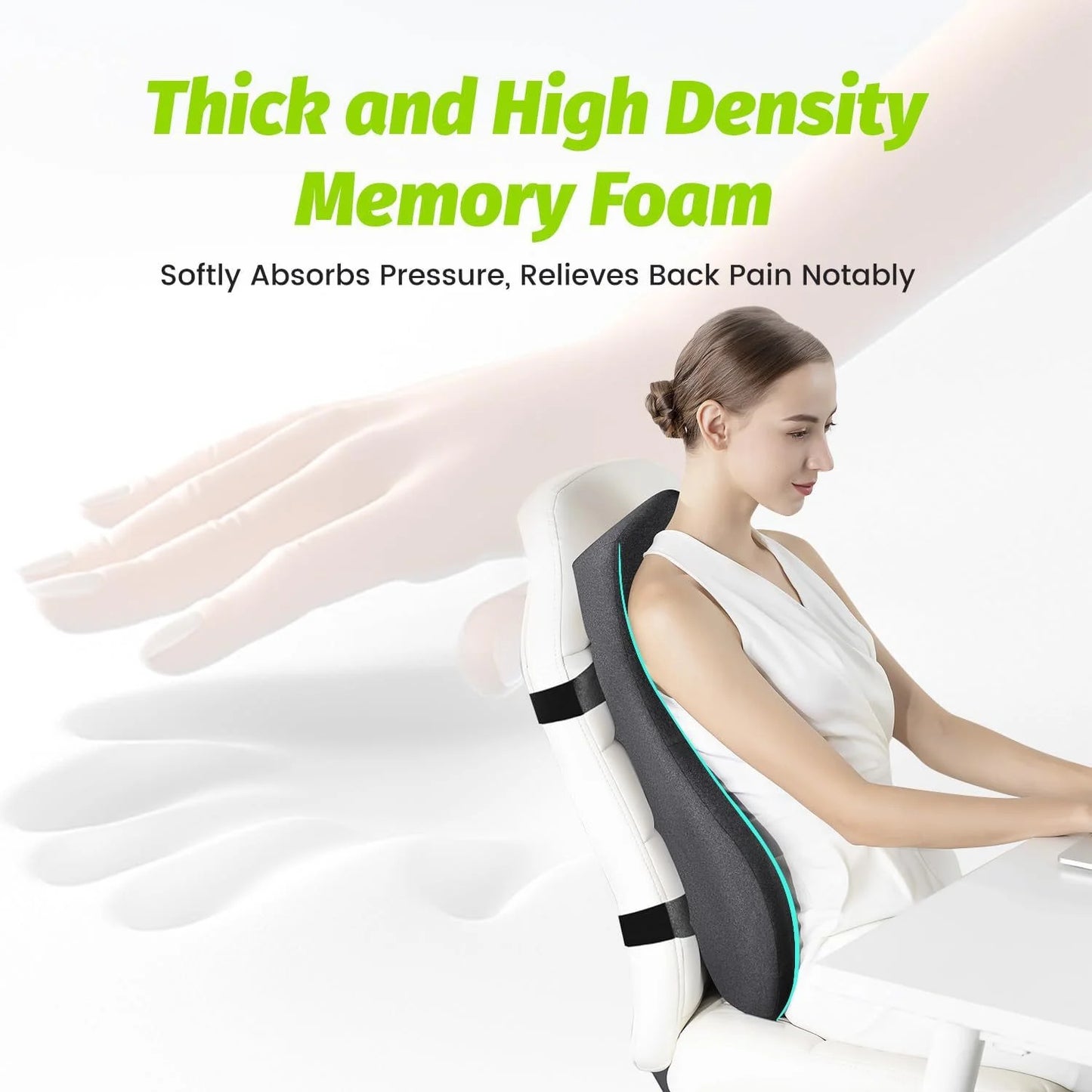 24-Inch Memory Foam Lumbar Support Pillow | Full Back Cushion with Breathable Mesh, Dual Chair Straps & Non-Slip Design