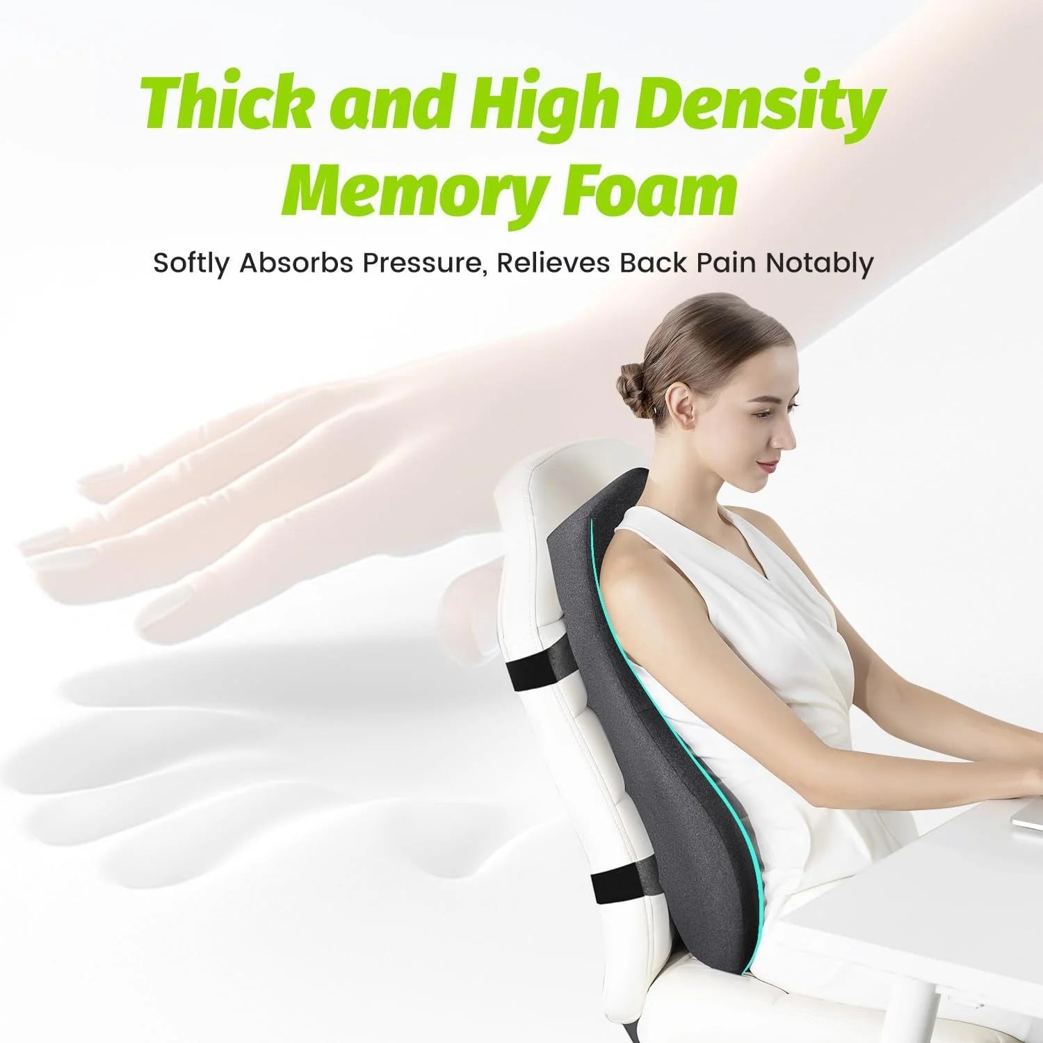 24-Inch Memory Foam Lumbar Support Pillow | Full Back Cushion with Breathable Mesh, Dual Chair Straps & Non-Slip Design