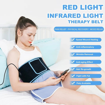 Red Light Therapy Belt | 660nm 850nm Infrared Waist Wrap with Heat for Back Pain Relief & Muscle Recovery