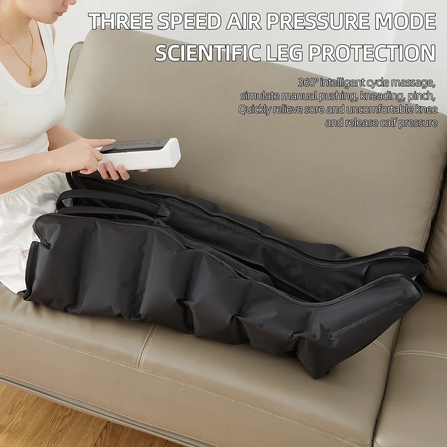 Air Compression Leg Massager Boots | 6-Airbag Foot, Calf & Knee Massage System with 3 Modes, 3 Intensities & LED Control